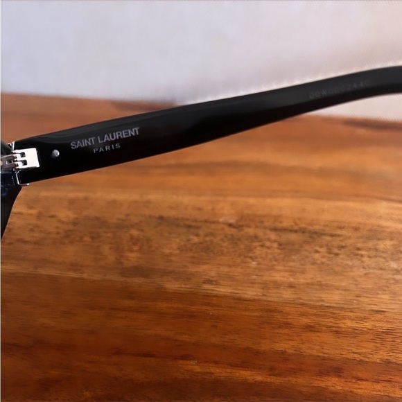 Saint Laurent Black Acetate Silver YSL Logo Oval Sunglasses SLM60 005 54